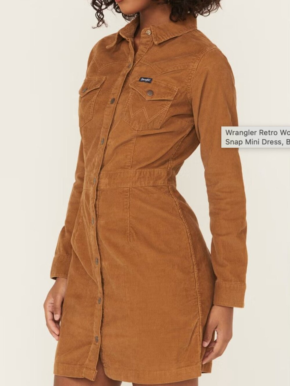 Wrangler Retro Women's Corduroy Long Sleeve Snap Mini Dress Size Large